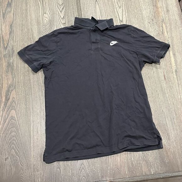 Nike Mens M Sportswear Polo Shirt Collared Neck Short Sleeves Button Front Black - Picture 1 of 4